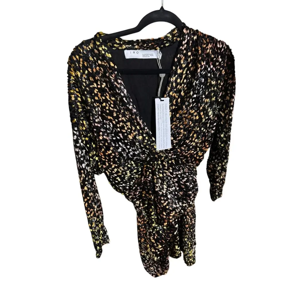 IRO Paris Mielan Leopard Print Velvet Mini Dress Multicolor Size 36 NWT - Picture 5 of 8